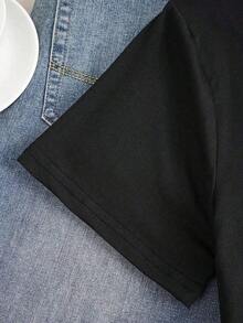 Camiseta Holgada Sencilla Mujer Estilo Moderno Camisetas de manga corta con cuello redondo y estampados divertidos y relatable para mujer, estilo casual de verano -  BASICS Camiseta Mujer Estampado Gráfico  Verano 2026 - Negro - Ver 4