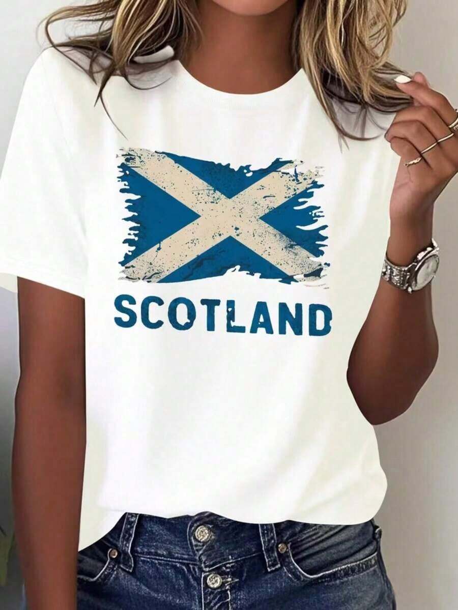 Camiseta Holgada Sencilla Mujer Estilo Moderno 100% Algodón Puro, Camiseta de Manga Corta para Mujer, Camiseta "SCOTLAND" para Mujer – Bandera Saltire Desgastada sobre Fondo Rojo, Diseño Grunge Vintage, Camiseta con Gráfico de Orgullo Nacional Escocés, Esta Camiseta Casual de Cuello Redondo está Diseñada Específicamente para Mujeres y es Lavable a Máquina, lo que la hace perfecta para uso diario casual y para vacaciones. Camiseta Mujer Estampado Gráfico Verano 2026 - Blanco - Ver 1