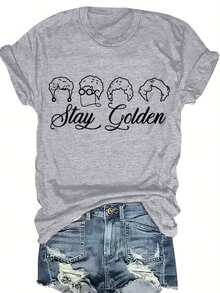 Plus Size T-Shirt, Oversized, With Gold Lettering FTA - Casual Short Sleeve Crew Neck Blouse - Machine Washable T-Shirts For Everyday Wear (Gold Lettering) - Light Grey - View 5