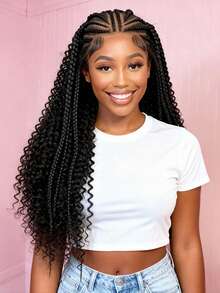 A ANYTIME 200% Density Full Lace Braided Wig, Long Wavy Braided Hairpiece With Lace Edging, Suitable For Daily Wear And Workplace, Halloween - Black - View 3