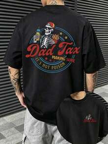 GiftAmerican Camiseta con Estampado de Calavera y Broma Humorística "Impuesto al Papá", Camiseta "Impuesto al Papá/ASEGURÁNDOTE/QUE NO ES ENEMICO", Camiseta Divertida y Graciosa, Camiseta Casual Urbana para Hombre, Camiseta de Manga Corta y Cuello Redondo de Algodón Puro Transpirable para Hombre, Uso Diario, Regalo para Hombre, Regalo Divertido. - Negro - Ver 7