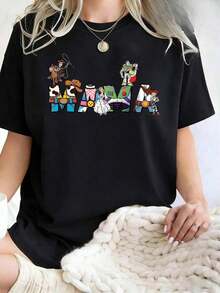 Camiseta de algodón de manga corta con cuello redondo para mujer, estilo casual , con estampado de  Mama, corte regular, tallas para hombre, adecuada para toda la familia - Estilo vintage urbano, unisex, holgada, de algodón, de manga corta y cuello redondo, blusas para mujer. blusas.blusas casuales para dama. - Negro - Ver 6