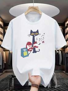 Cotton T-Shirt Boys & Teenagers Students Casual Print Round Neck Short Sleeve T-Shirt, Summer Top - 白色 - 查看 2