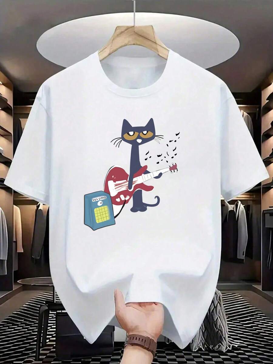 Cotton T-Shirt Boys & Teenagers Students Casual Print Round Neck Short Sleeve T-Shirt, Summer Top - 白色 - 查看 1
