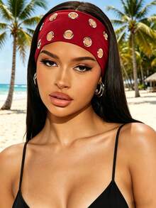 1pc Punk Style Headband, Elastic Yoga Sports Hair Accessory, Versatile Daily Hair Decoration, Classic Headband Fashion Accessory, Suitable For Vacation Outfit - Burgundy - View 2