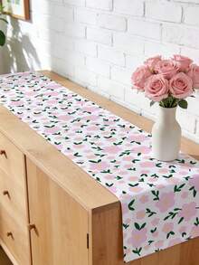 1pc Floral / Tropical / Summer Style Printed Table Runner, (Best / Latest), Suitable For All Seasons, Linen Polyester Fabric Table Runner, Multiple Sizes Available, For Party Decoration, Table Runner, Dining Table, Kitchen Decor, Summer Party Decor, Cabinet Decor, Furniture Decoration, Minimum Size 33*90cm/12.99in*35.43in, Multiple Sizes Available - Pink - View 2