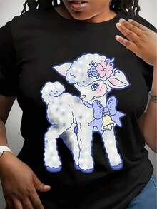 Camiseta de Cordero Kawaii, Camiseta de Cordero para Bebé, Camiseta de Granja, Camiseta de Cordero 4H, Camiseta Estética Gótica Pastel, Cordero Kitschy, Antropomórfico de Mediados de Siglo - Negro - Ver 6