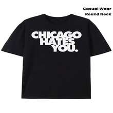 1 Women's Chicago Hate You Print T-Shirt - Chicago Lettering Statement T-Shirt, Casual Crew Neck Ideal For Everyday Wear, Birthday Gifts And Chicago Themed Events - - 黑色 - 查看 2