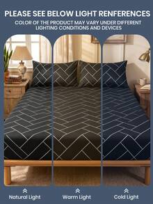 South Life 2/3 Pcs Printed Bed Sheets Set, Bedding, Bed Sheet Set, Mothers Day Decor, Soft And Comfortable Bedding, Room Decor, Mothers Day Gift, Skin-Friendly Bed Cover Set, Mattress Protector For Bedroom, For All Season, Fits Twin Full King Queen Size Bed, 1 Fitted Sheet And 1/2 Pillowcases, Machine Washable - 黑白格 - 查看 7