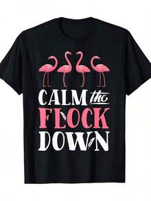 Camiseta divertida con estampado de flamencos para hombre, con la frase "Calm The Flock", camiseta negra con flamencos rosados, camiseta de algodón suave para amantes de las aves, estilo retro vintage, informal para uso diario, eventos formales, regalo divertido de cumpleaños o para inauguración de casa, cómoda, de cuello redondo y manga corta, con un diseño encantador de flamencos, lavable a máquina, de uso diario, estilo urbano, ropa para hombre adulto, camiseta de Navidad, camisetas divertidas para hombre, camisetas de Navidad para hombre, camiseta para hombre. - Negro - Ver 1