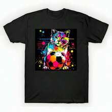 Soccer Cat - Soccer Futball Football - Graphiti Art Graphic Paint T-Shirt unisex de la de algodón puro de alta densidad de 220 g. C-AmiS-eta uniS-ex 100 % aL-Godón de - Tejido de alta densidad. Apta para todo tipo de perS-onas, ya sean mujeres o hombres. Tejido duradero de alta C-Alidad apto para todas las estaciones, suave al tacto pero duradero. Tops transpirables. Conjuntos de otoño para mujer. Conjuntos de vaC-Aciones para mujer. Disfraz de Halloween para mujer. - Negro - Ver 1