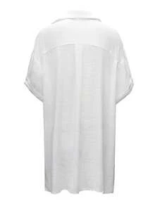 Camisa kimono de unicolor sexy de manga corta y de una sola hilera para mujer de talla grande - Blanco - Ver 7