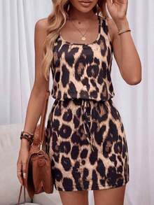 Vestido de punto sin mangas de colores casuales para mujer, atuendos de vacaciones de verano para mujer, ropa casual - Marrón - Ver 7