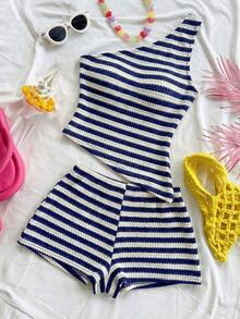 conjunto de verano para mujer, conjunto de vacaciones, conjunto de 2 piezas para uso diario, conjunto de vacaciones en la isla, bohemio, boho, floral romántico, vacaciones, floral - Azul marino - Ver 6