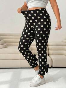 Pantalones casuales ajustados de color negro con decoración de moño y abertura lateral para mujer de talla grande, para verano, otoño, lindos, vacaciones en la playa, estilo occidental, concierto de música country, escuela, brunch - Multicolor - Ver 7