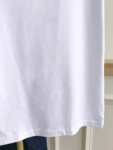 Camiseta de mujer de manga corta, cuello redondo y bloque de color, casual de verano - Blanco 3 - Ver 5