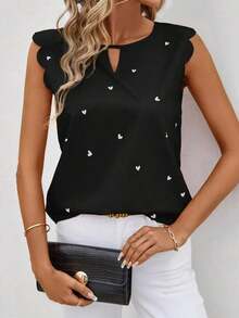 Clasi Camisa de verano sin mangas con patrón en forma de corazón, color rosa, ideal para bodas - Blanco y Negro - Ver 6