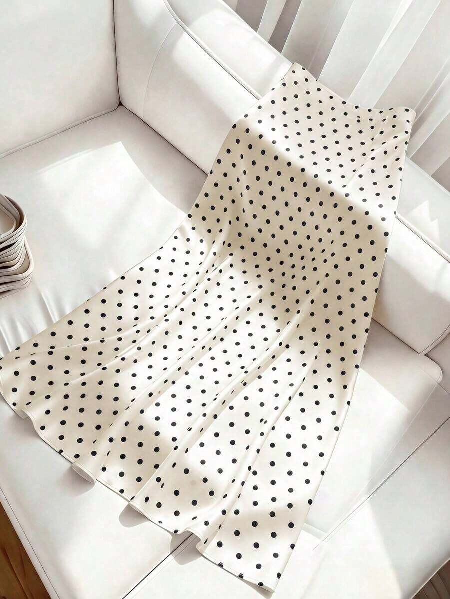 Falda de lunares blancos para mujer, falda casual de primavera/verano para vacaciones, falda midi elegante de cintura alta y ajustada, atuendo para fiesta - Albaricoque - Ver 1