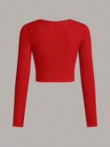 Set de 2 camisetas ajustadas de mujer de cuello redondo, de manga larga y unicolor, aptas para primavera y otoño - Multicolor 4 - Ver 4