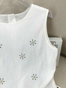de lino sin mangas con bordado francés para mujer - Blanco - Ver 4