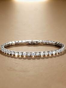 1 chiếc vòng tay tennis tròn bằng đồng Zirconia thời trang tối giản, phù hợp cho cả nam và nữ đeo hàng ngày - Trắng mới - Xem 8