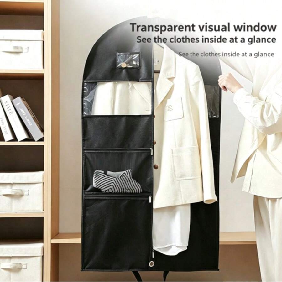 Dustproof Garment Bag With Clear Window Multi Zipper Pockets Hanging Clothes Storage Cover Suit Dress Jacket Organizer Closet Storage - View 1