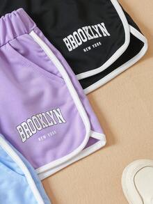 3pcs/Set Tween Girl Summer: Macaroon Color Shorts, For Outdoor, Spring/Summer, Elastic, Regular Fit, Polyester Blend, Outdoor Gift - Multicolor - View 8