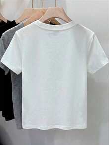 Women's 100% Cotton T-Shirt, Soft And Comfortable With Short Sleeves And Round Neck With A Heart Design And Different Textures For Valentine's Day Celebrations, February 14th. - [白色的] - 查看 3