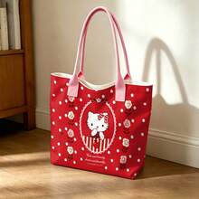 Miniso Sanrio Hello Kitty 波点玫瑰帆布手提包，红色单肩包，日常使用 - 黑色 - 查看 2
