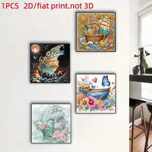 Bộ tranh đính kim cương 2D/phẳng, không khung, chủ đề thuyền buồm, làm từ vải không dệt với các viên kim cương pha lê, tranh trang trí tường cho phòng tắm, phòng ngủ, văn phòng, phòng khách. - Xem 2