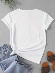 Camiseta de verano para mujer, de manga corta y estampada, moderna y casual, lavable a máquina, ajuste cómodo, estampado plano 2D. - Blanco - Ver 4