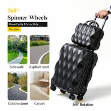 Carry On Luggage And 14" Mini Cosmetic Cases, Hard Shell ABS Suitcase With Double Spinner Wheels, Lightweight Expandable Rolling Suit Case With TSA Lock, 20 Inch Wave Black - Black - View 4