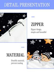 2/3pcs Customized Name Sleepy Bear Star Moon Children's Duvet Cover Set, Comfortable Night Sky Style Polyester Bedding, Includes Pillowcase, Soft And Breathable, Wrinkle-Resistant, Personalized Bedspread And Birthday Gift For Boys' Bedroom - Multicolor - View 6