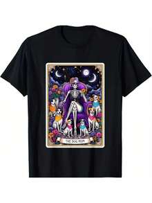 [Entrega Rápida] Camiseta de Tarot con Calavera de Mamá de Perro para el Día de la Madre, unisex, regalo para Navidad, Halloween, Acción de Gracias, tela suave de género neutro, cómoda camiseta negra de manga corta, camiseta de moda imprescindible para el otoño. - Negro - Ver 1