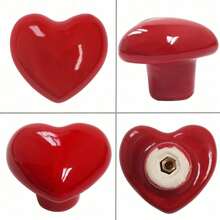 Kenop Laci Keramik Bentuk Hati untuk Lemari Pakaian, Gagang Tarik dengan 3 Ukuran Sekrup, Kenop Furnitur Dapur untuk Lemari Pakaian (Warna Merah) - Hati - View 5