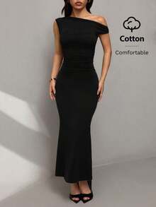 Ropa de verano, atuendos para citas diarias y viajes, atuendos de fiesta, atuendos interiores elegantes para mujeres, atuendos para salir, vestido asimétrico de sirena extra largo con hombros caídos, atuendos de club para mujeres, atuendos de - Negro 2 - Ver 4