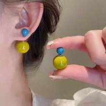 1 Đôi bông tai Dopamine phối màu tương phản, bông tai đa năng phù hợp đeo hàng ngày cho nữ, quà tặng. - Nhiều màu - Xem 1