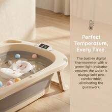 5pc Baby Bath Set With Foldable Bathtub, Thermometer & Soft Cushion, Portable Infant To Toddler Bath Kit With Pail, Scoop & Basin - 米色 - 查看 4