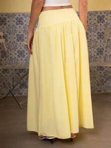 juhmazzocco Falda amarilla casual con cremallera y recogida para mujer, de verano - Amarillo - Ver 6