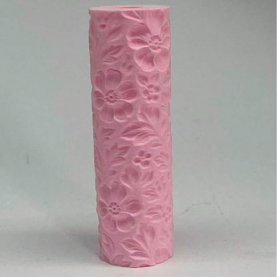 樹籬花卉圖案黏土浮雕紋理滾輪-DIY陶藝手工滾筒工具,適用於聚合物黏土、陶瓷藝術、翻糖、餅乾麵團與軟黏土壓紋-木製手柄、3D花卉與葉片設計、可調深度、易於清潔 - 樹籬花粉色 - 查看 1