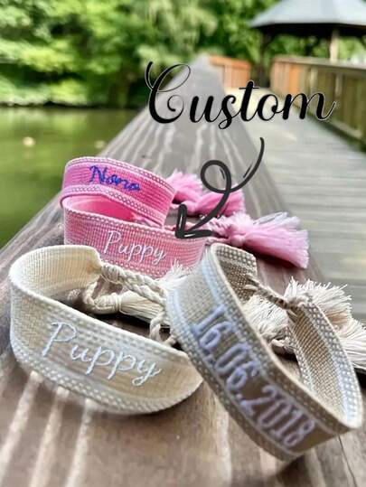 Customized Woven Name Bracelet, Handmade Embroidered Tassel Bracelet, Holiday Commemorative Gift, Personalized Tassel Friendship Bracelet, Embroidered Bracelet, Mother's Day Customized Name Bracelet, Colorful Bohemian Style Embroidered Couples Name Bracelet, Adjustable Multi-Color Personalized Embroidered Couples Bracelet, Personalized Friend Anniversary Gift