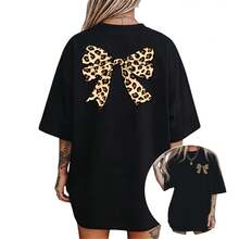 Camiseta con Estampado de Leopardo y Lazo para Mujer – Camiseta de Manga Corta a la Moda - Negro - Ver 10
