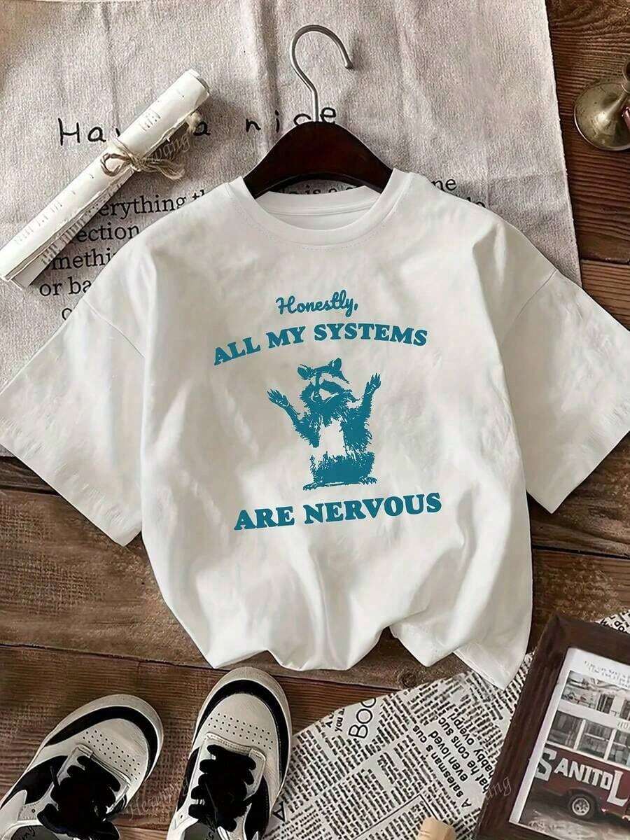 Camiseta Casual de Cuello Redondo para Hombre de CasualWo con Estampado Inspirado en Anime, Diseño "Honestamente, Todos Mis Sistemas Están Nerviosos", Manga Corta, Ligera, Perfecta para Primavera y Verano, Corte Relajado. | Camiseta con Diseño Divertido | Ajuste Cómodo Son Excelentes Regalos Para Amigos Y Familiares, Un Diseño Juvenil Y Moderno, Con Un Corte Holgado Imprescindible - Blanco - Ver 1
