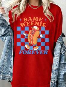 Camiseta Casual de Manga Corta para Vacaciones de Verano para MujerDivertidoSolteraFiestaCamisa-IgualWeeniePara siempreHotdogGráficoTee-VintageAños 90Y2KRetroCamiseta-SuaveCuello redondoSuperiorParaSolteraFiestaConjuntos de ropaHalloweenDisfraces-MáquinaLavableInformalVerano&OtoñoRopa-DivertidoRegaloParaMujeres,SolteraFiestaDecoraciones,JuguetónDiseño,CómodoAjusteNovedadRopaHumorísticoRopa, vestimentaTranspirableMaterial,CortoMangaTee,Mujeres, VeranoTops, VeranoRopa, PascuaConjuntos de ropaParaMujeres, St.Ropa para el Día de San Patricio, Camiseta Gráfica Divertida de Talla Grande para Mujer. Estampado Sofisticado de Letras Simples, Ideal como Prenda Básica; Hecha de Tela Suave con Excelente Caída. - Rojo - Ver 11