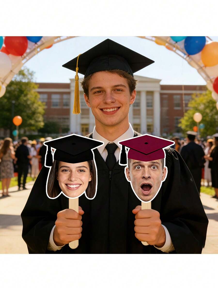 Personalized Graduation Silhouette Standee, Customized Graduation Cap Photo Fan, 2026 Graduate Photo Booth Props, Congratulations Graduate Fan Party Favors, DIY Graduation Party Photo Frame Souvenirs - Multicolor - View 1