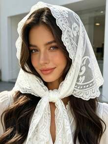 1 chiếc băng đô ren hoa thời trang, khăn trùm đầu turban thanh lịch, phụ kiện tóc thoáng khí đa năng. - Nhiều màu - Xem 5
