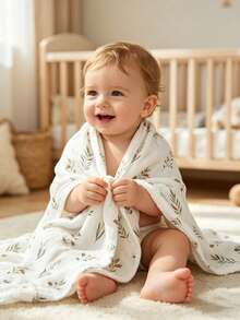 HAPPY WALK 新生兒白色皺褶紗布包巾 (1件) - 仿子宮嬰兒包巾；居家與外出多功能毯子 - 可愛、柔軟、透氣且輕便的嬰兒蓋毯；亦可用作包巾、推車遮陽/防風罩、浴巾或育嬰室裝飾布。 - 白色 - 查看 3