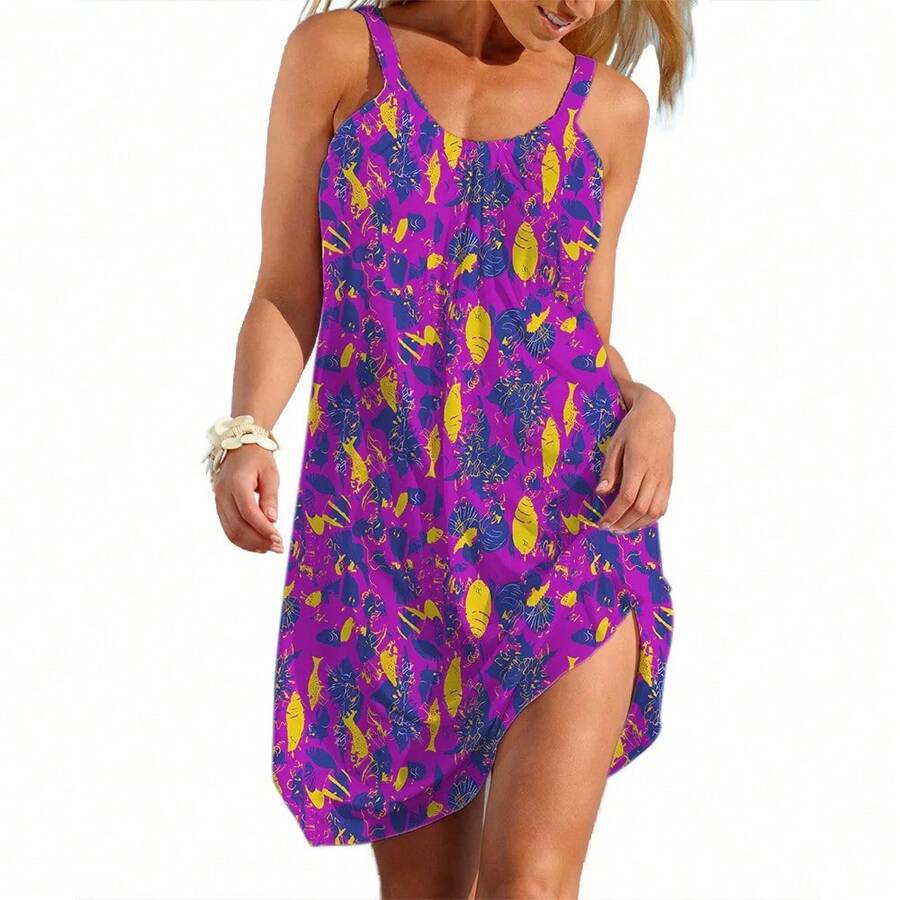 Vestido acampanado para mujer, ropa informal con gráfico de fósiles de peces creativos, ropa holgada para uso diario, ropa de calle, vestidos suaves para mujer - Rosa - Ver 1