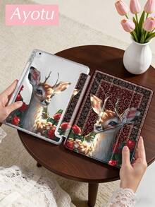 Ayotu 这款2026款红色花鹿图案平板电脑保护套，兼容iPad Air 8 (M4) 2026款（11/13英寸）、iPad Air 11英寸M3 2025款/M2 2024款、iPad Air第五代2022款、(A16) 11英寸第十一代2025款、Galaxy Tab、Kindle Paperwhite第十二代2024款。透明背壳，时尚图案，支持自动休眠/唤醒功能，内置气囊保护，适合作为礼物或办公用品。 - 彩色 - 查看 3