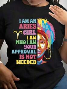 Soy una chica Aries, soy quien soy, no necesito tu aprobación. Camiseta con diseño de signo zodiacal para mujer, inspirada en la astrología, con un mensaje audaz y confiado. Diseño artístico ponible, perfecto para el uso diario. - Negro - Ver 1